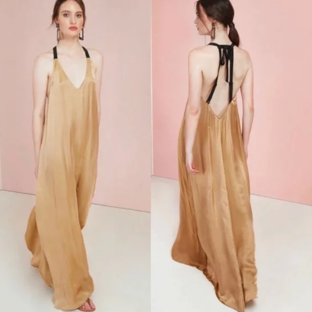 NWT Anthropologie Magali Pascal Golden Silk Sakura Maxi Dress Sz L Z266-53
